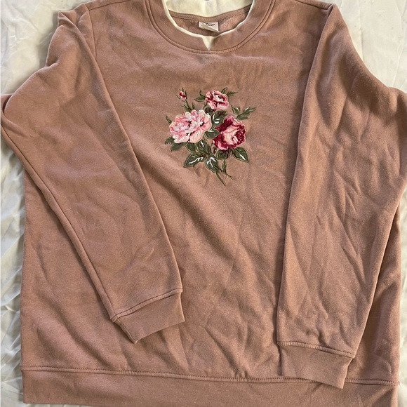 Vintage Pink Long Sleeve Floral Embroidered Collared Crewneck XL - Picture 1 of 6